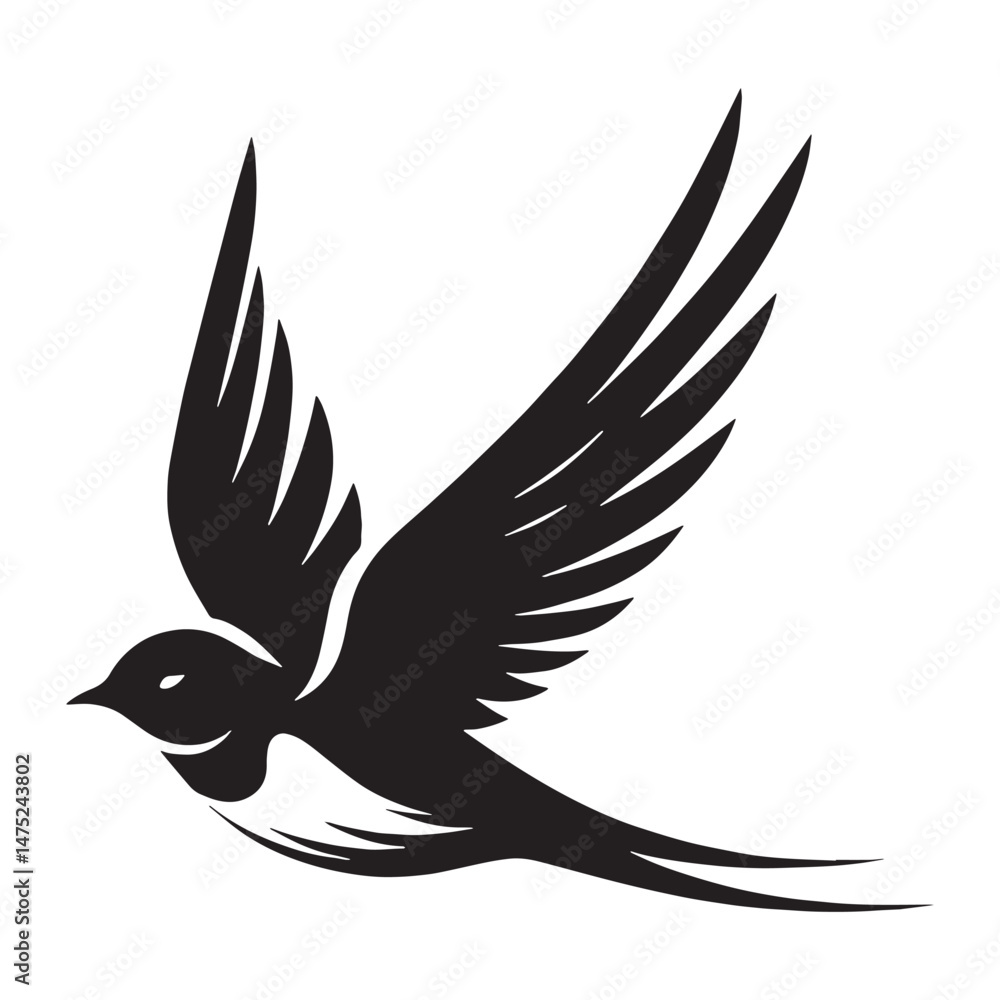 Obraz premium Freedom-Flying Swallow silhouette – Swallow illustration – Minimalist Swallow vector – Bird silhouette