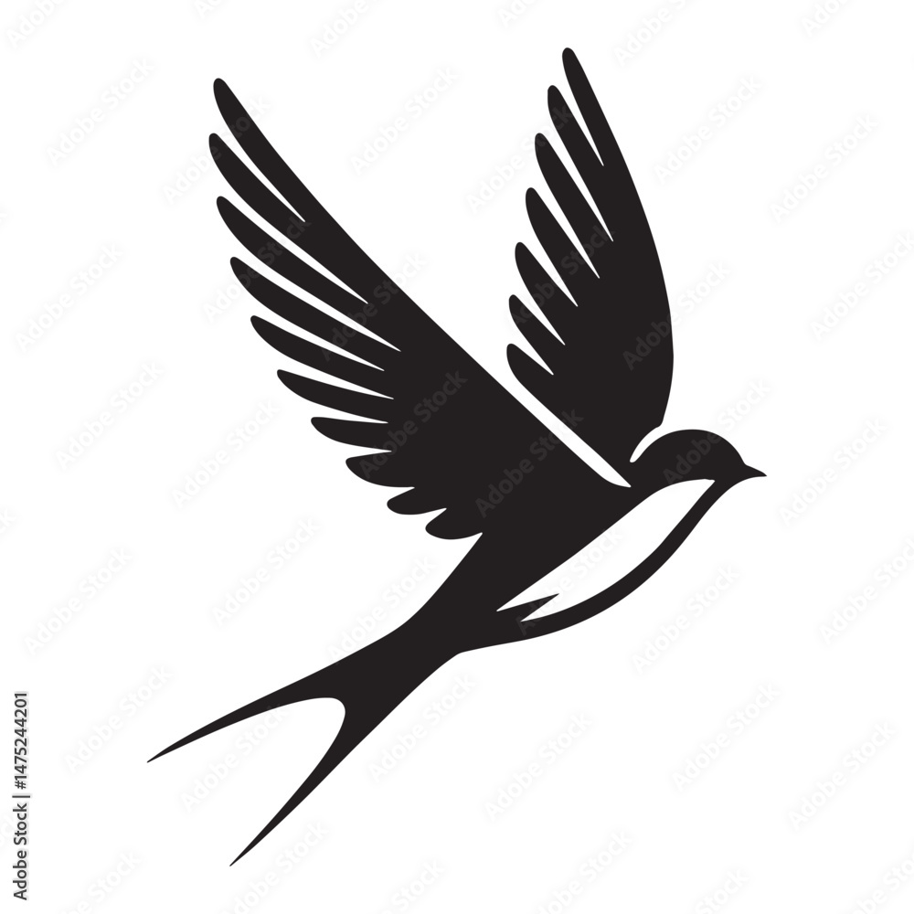 Fototapeta premium Soaring Swallow silhouette with effortless grace – Swallow illustration – Minimalist Swallow vector – Bird silhouette