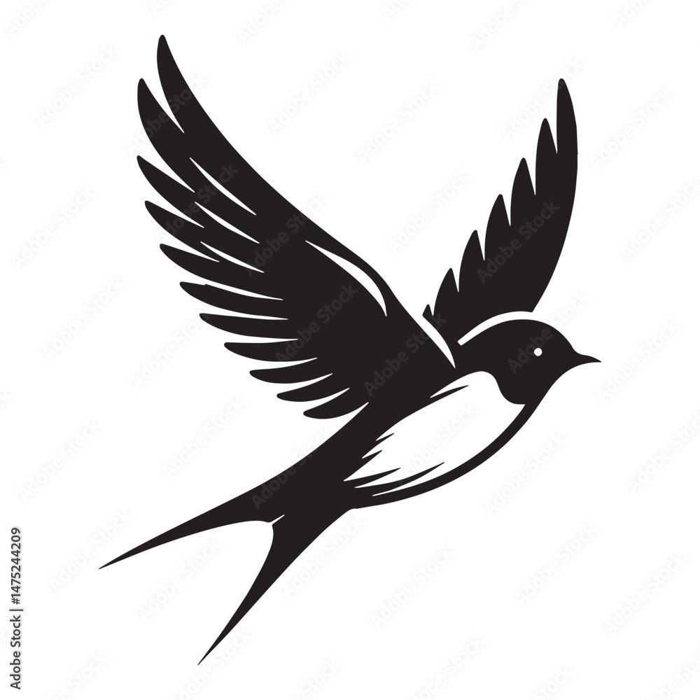 Obraz premium Fluent Flight Swallow silhouette – Swallow illustration – Minimalist Swallow vector – Bird silhouette