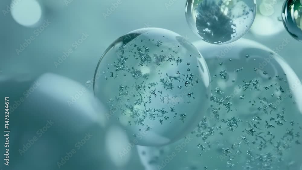 Bubbles floating in a clear liquid filled with tiny particles and soft colors Bubbles floating in a clear liquid filled with tiny particles and soft colors