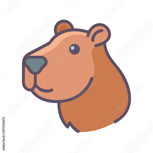 Cute stylized capybara head with rounded edges and outline