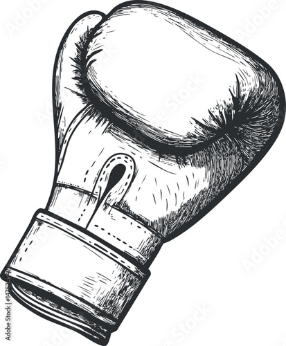 Black and white sketch illustration of a single boxing glove used for fighting and training