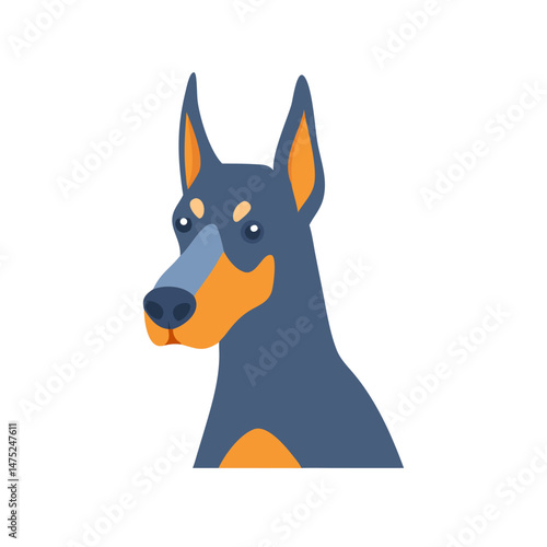 Doberman Pinscher flat vector portrait against black background