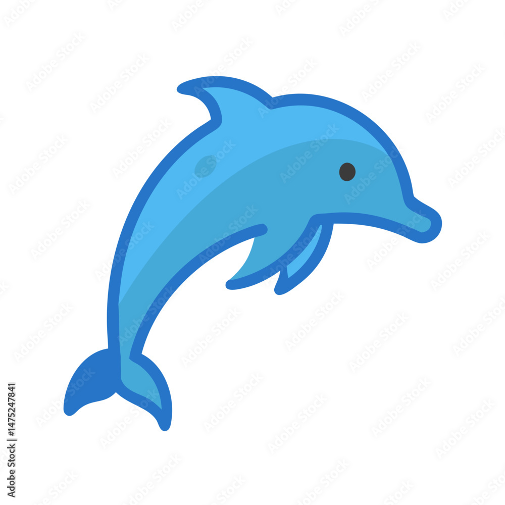 Fototapeta premium Blue dolphin jumping with black background illustration graphic design