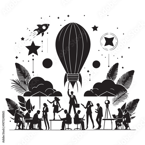 Startup Business Team Launching New Product vector