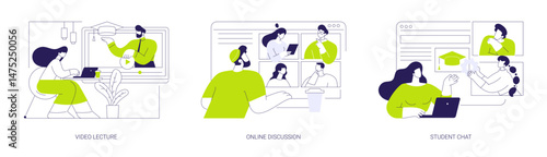 Distance learning virtual communication isolated cartoon vector illustrations se