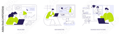 Online business courses isolated cartoon vector illustrations se
