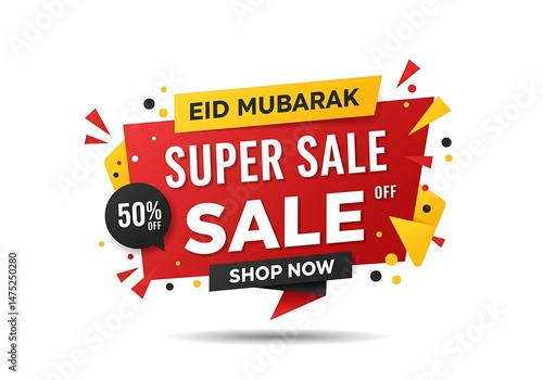 Eid mubarak super sale promotion banner with 50% off offer. use cases advertising, marketing campaigns.