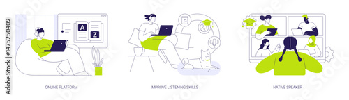 Foreign language distance learning isolated cartoon vector illustrations se