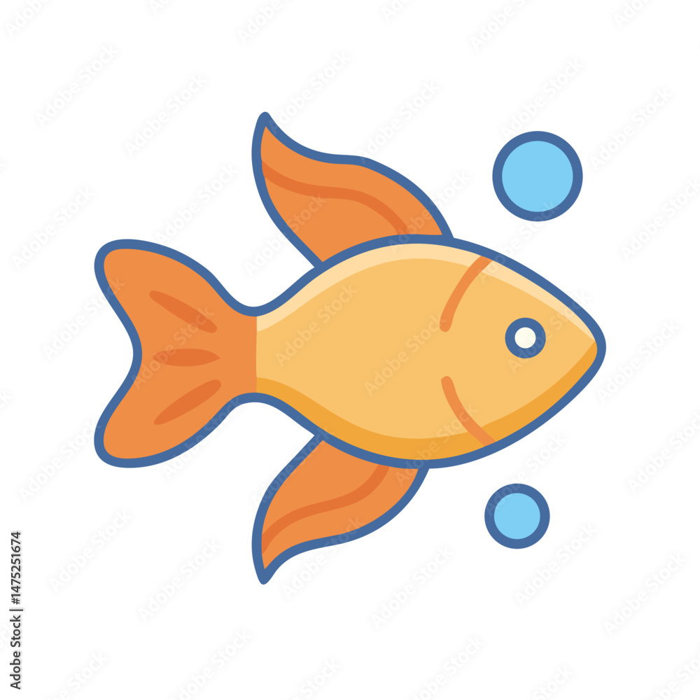Stylized goldfish with bubbles, flat design on dark background Stylized goldfish with bubbles, flat design on dark background