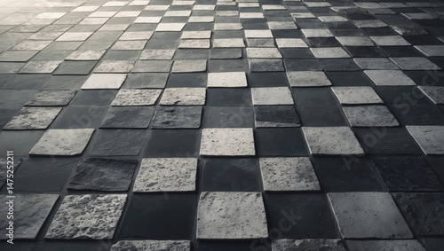 Abstract monochrome checkered floor for environment setting