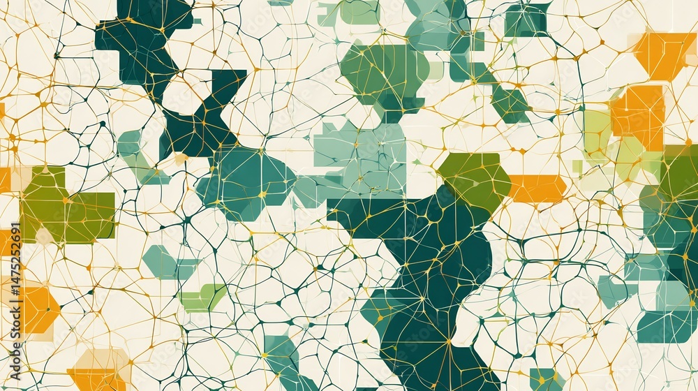 Naklejka premium Interconnected Geometric Forms and Organic Network in Earthy Tones Artwork