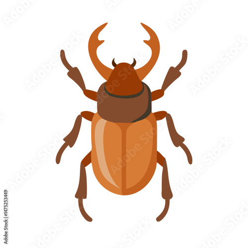 Flat vector stag beetle illustration on black background