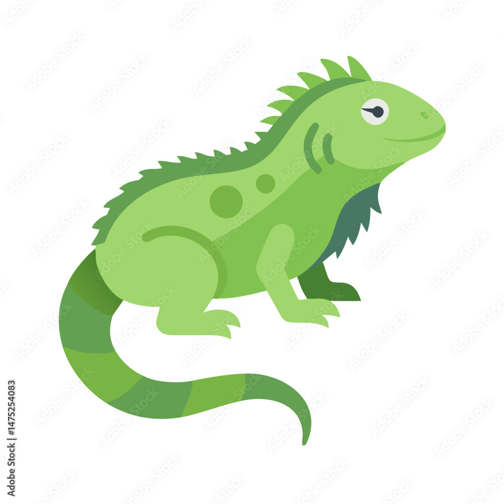 Flat vector illustration of a cartoon green iguana reptile Flat vector illustration of a cartoon green iguana reptile