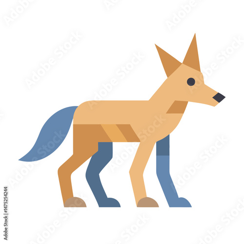 Geometric stylized coyote standing against a dark black background