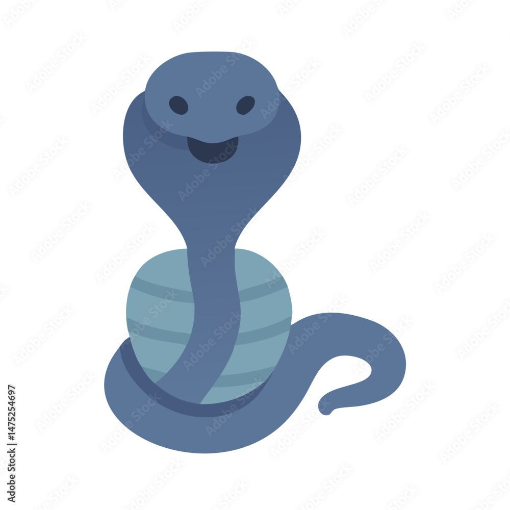 Fototapeta premium Blue flat design cobra snake graphic on black background
