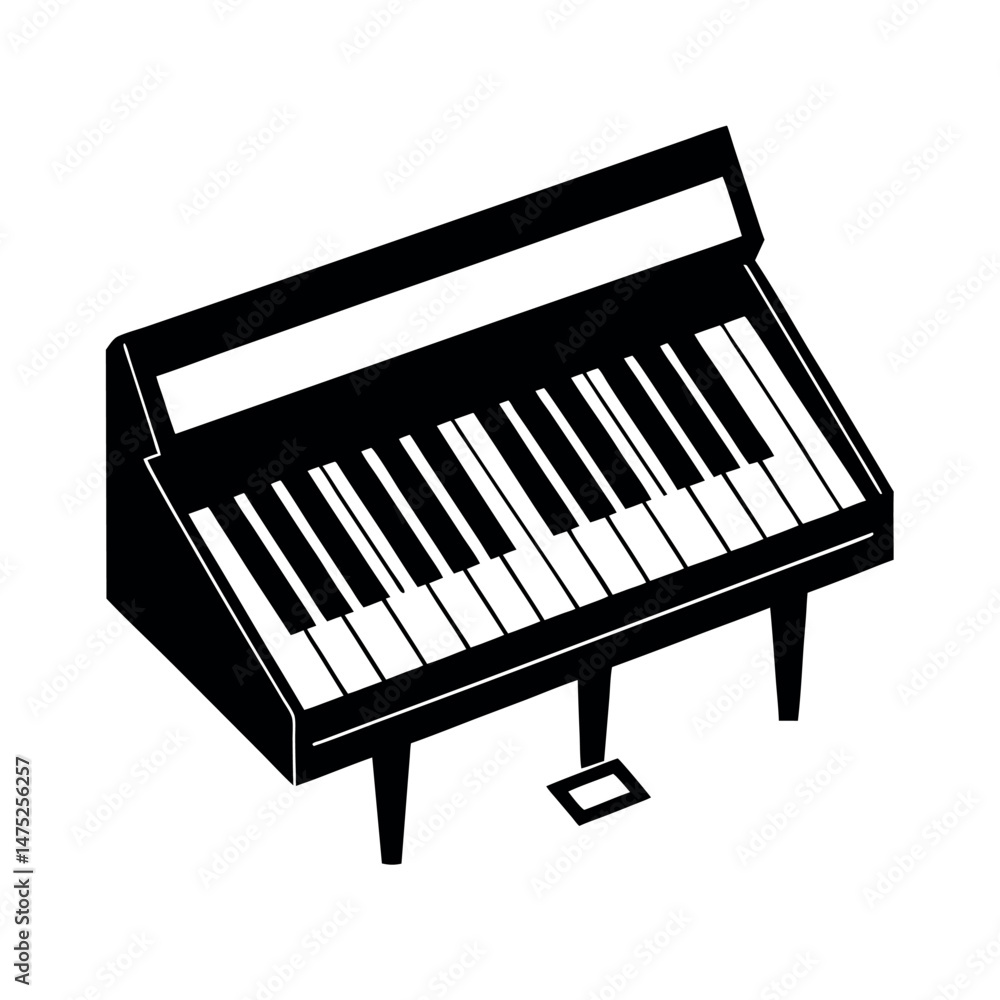 Fototapeta premium Mini Keyboard Toy Black Vector Silhouette Drawing