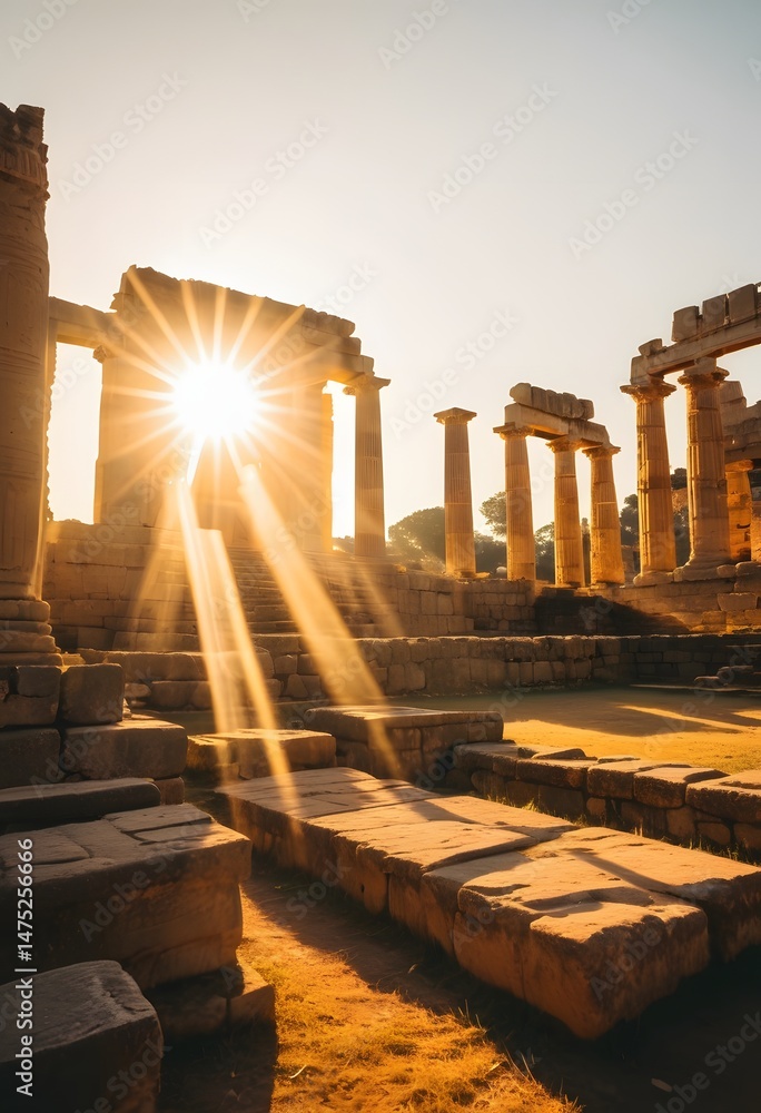 Sunlit Ruins of an Ancient Stone Structure