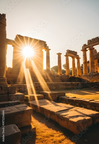 Sunlit Ruins of an Ancient Stone Structure
