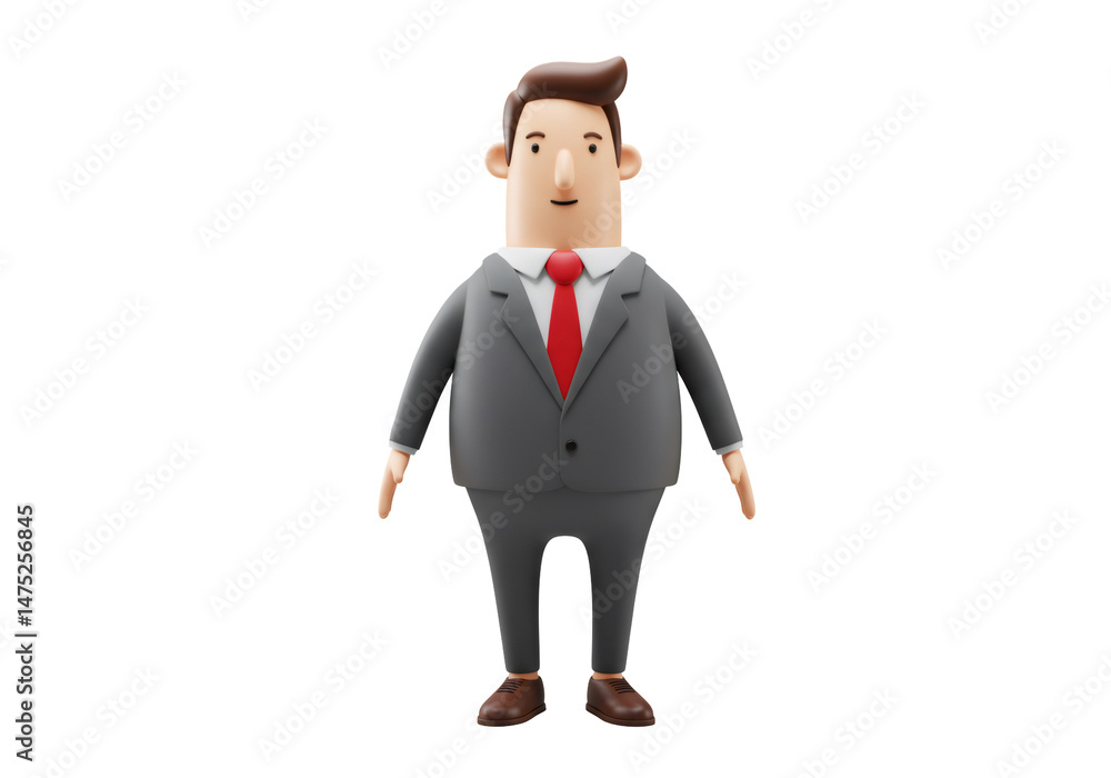透明な背景に分離された赤いネクタイとグレーのスーツを着た3Dレンダリングのビジネスマンキャラクター 透明な背景に分離された赤いネクタイとグレーのスーツを着た3Dレンダリングのビジネスマンキャラクター