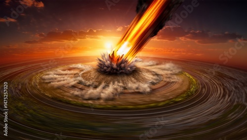 Wallpaper Mural Meteorite Impact on Earth – Epic Cinematic Visualization of Cosmic Collision Torontodigital.ca