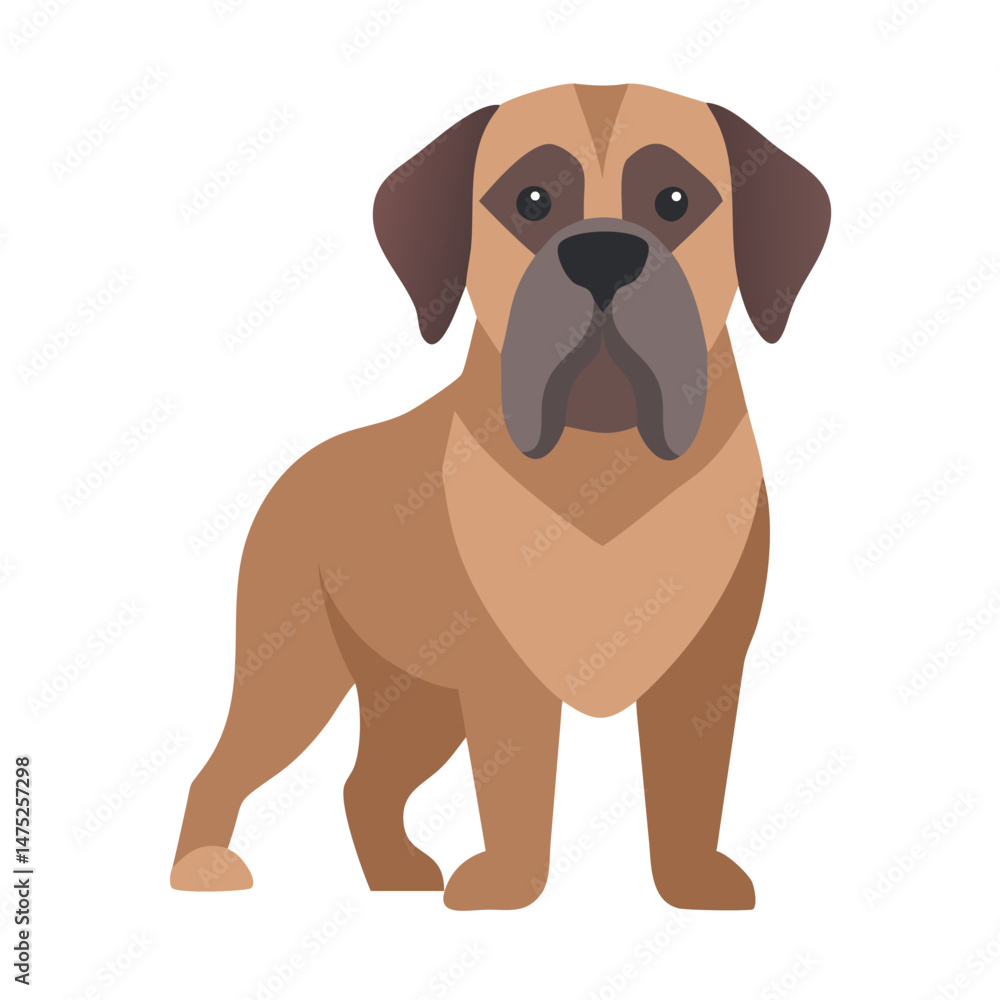 Fototapeta premium Flat illustration of a Bullmastiff dog standing alert