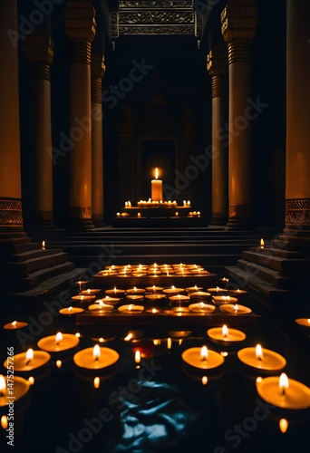 Obraz na płótnie Lit Candles in a Columned Hall w salonie