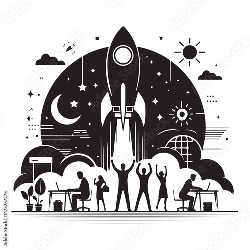 Startup Business Team Launching New Product vector