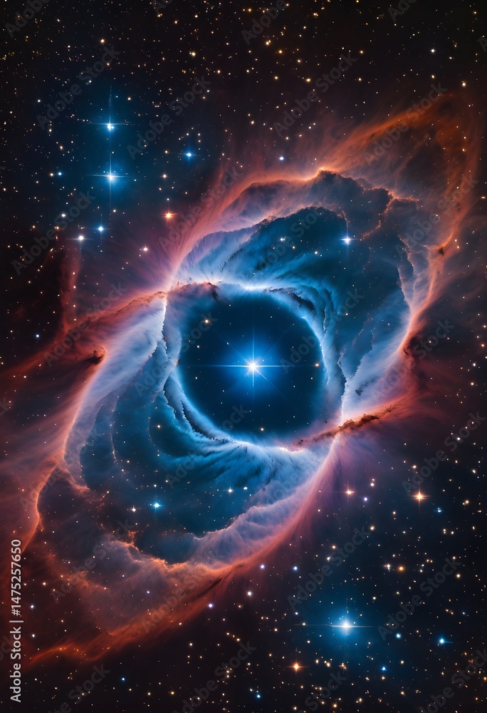 Nebula with Central Star and Surrounding Gas Clouds