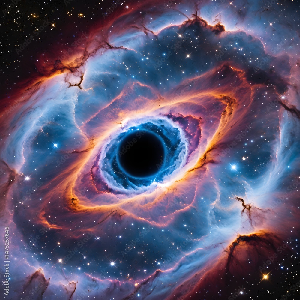 Nebula with Central Dark Void and Stellar Background