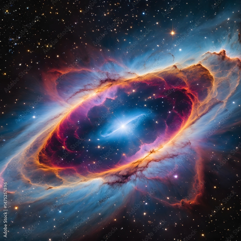 Nebula with Central Bright Region and Surrounding Gas Clouds