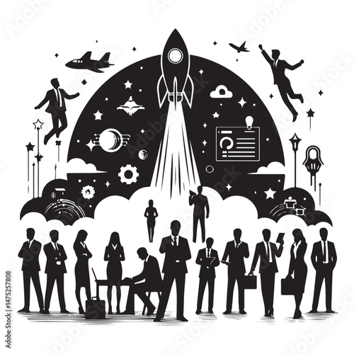 Startup Business Team Launching New Product vector
