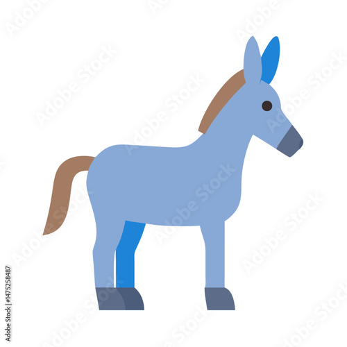 Flat illustration of a light blue donkey on black background