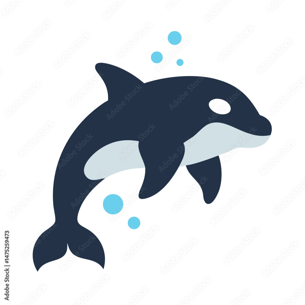 Fototapeta premium Animated orca illustration swimming on a black background