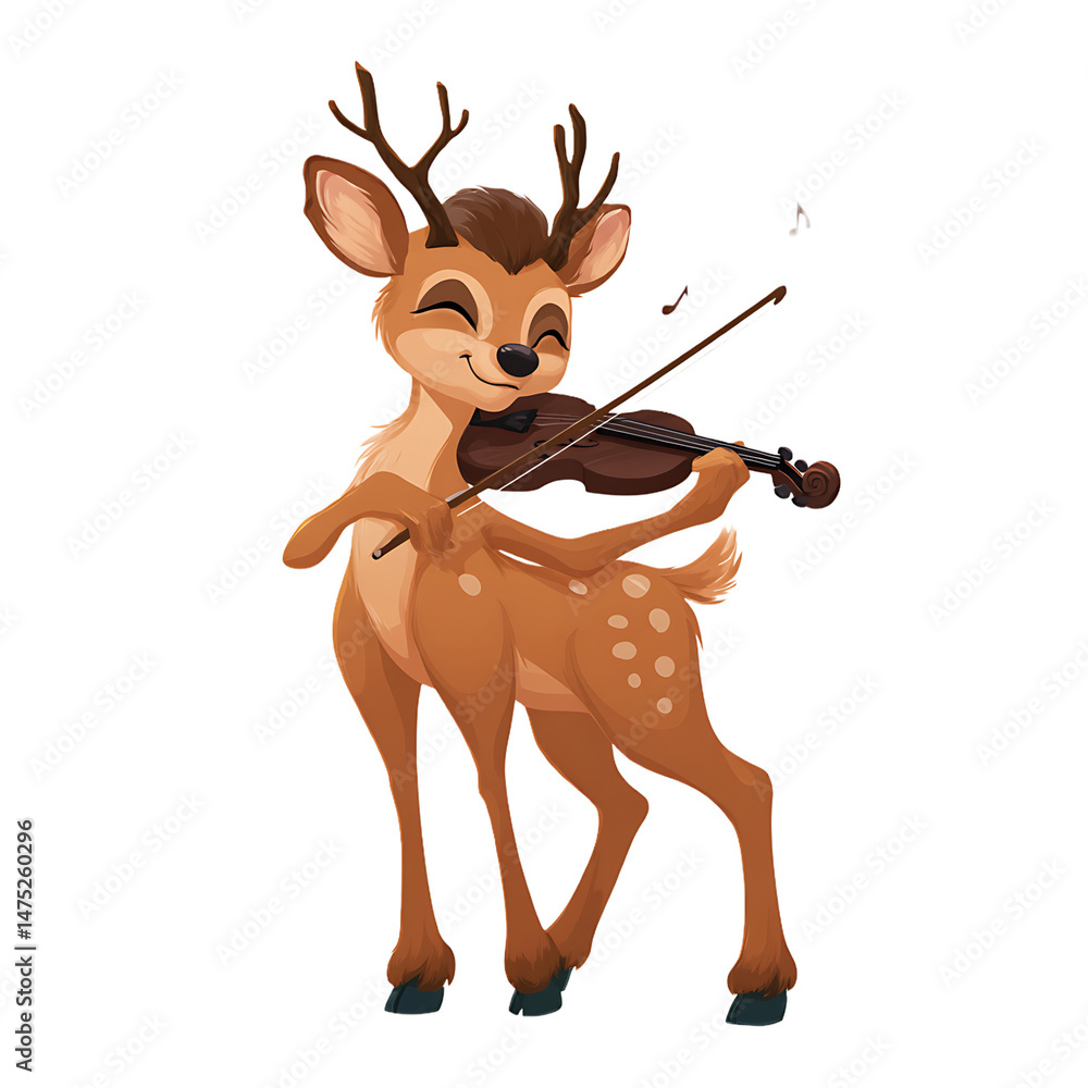 Obraz premium A joyful deer playing a violin in beautiful scene