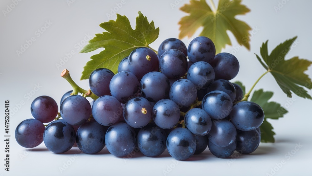 Fototapeta premium Black grape and leaves separated on a white background.