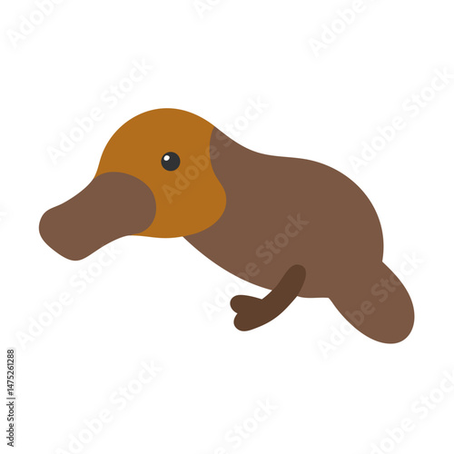Flat illustration of a cartoon platypus on black background
