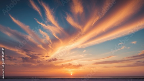 Colorful orange sunset with clouds in a scenic natural environment