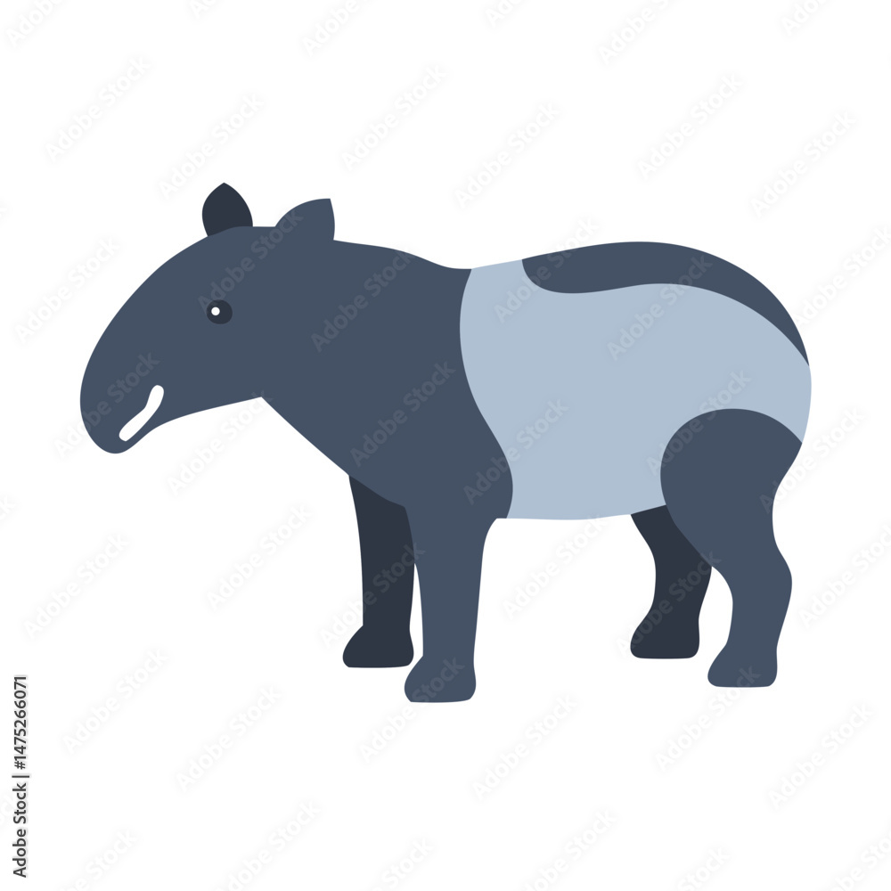 Fototapeta premium Malayan Tapir illustration standing on black background with side view
