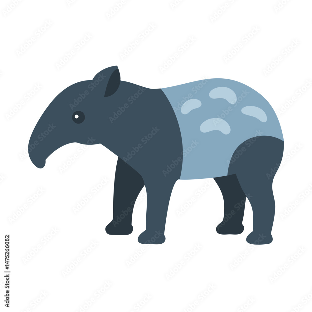 Fototapeta premium Flat design of a tapir isolated on black background