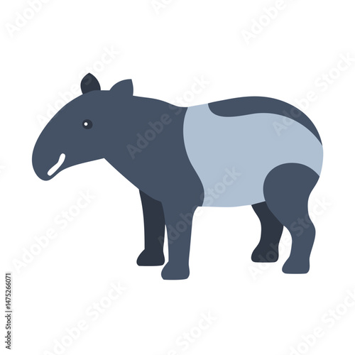 Malayan Tapir illustration standing on black background with side view