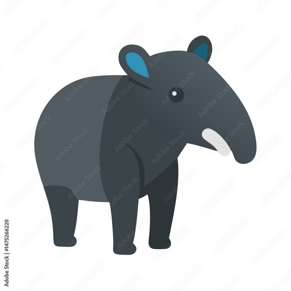 Fototapeta premium Stylized gray tapir illustration with flat design on black