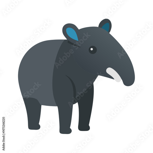 Stylized gray tapir illustration with flat design on black