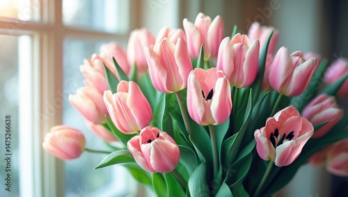 Bunch of exquisite pink tulips for background application
