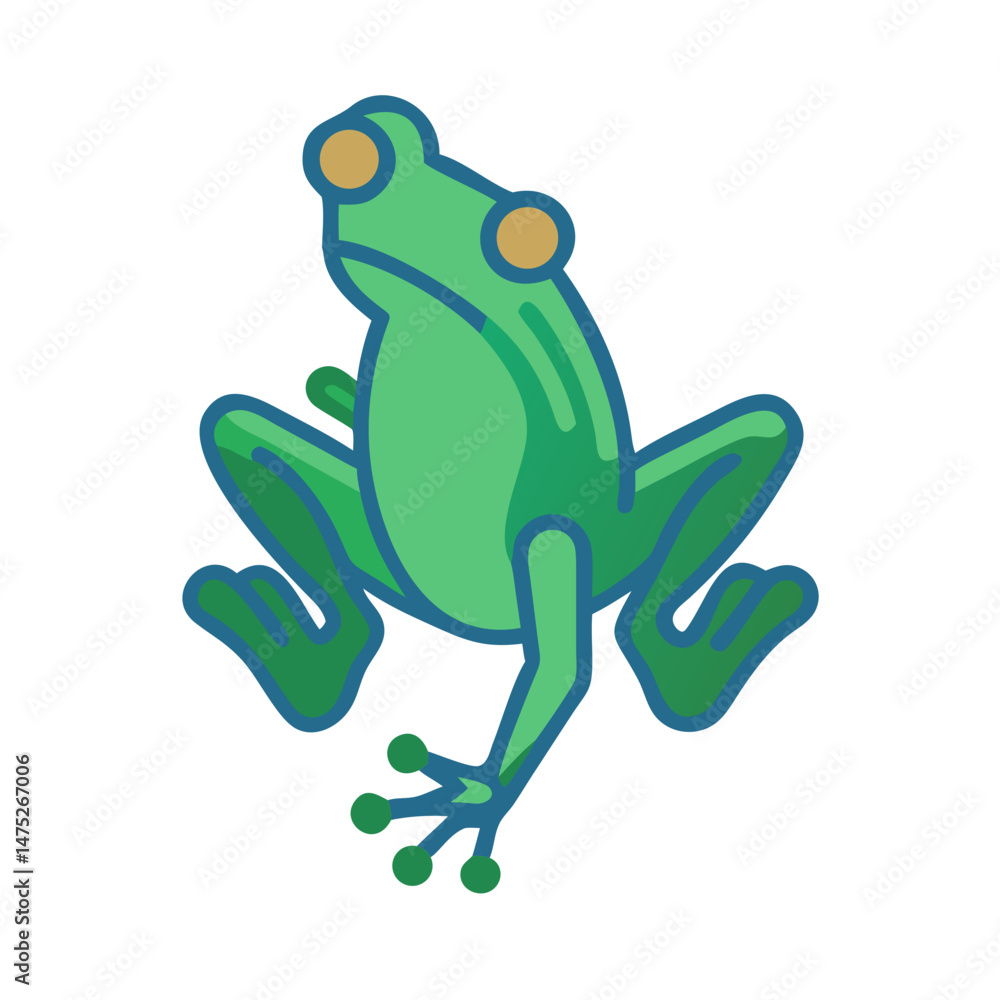 Obraz premium Cartoon frog illustration with green and blue color accents