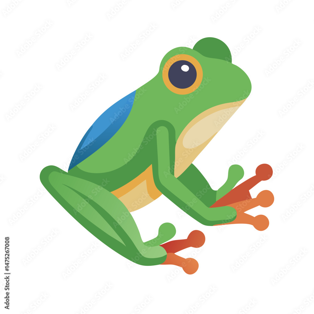 Fototapeta premium Flat vector illustration of vibrant green tree frog isolated