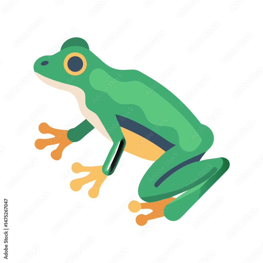 Fototapeta premium Stylized green frog with orange accents on black background