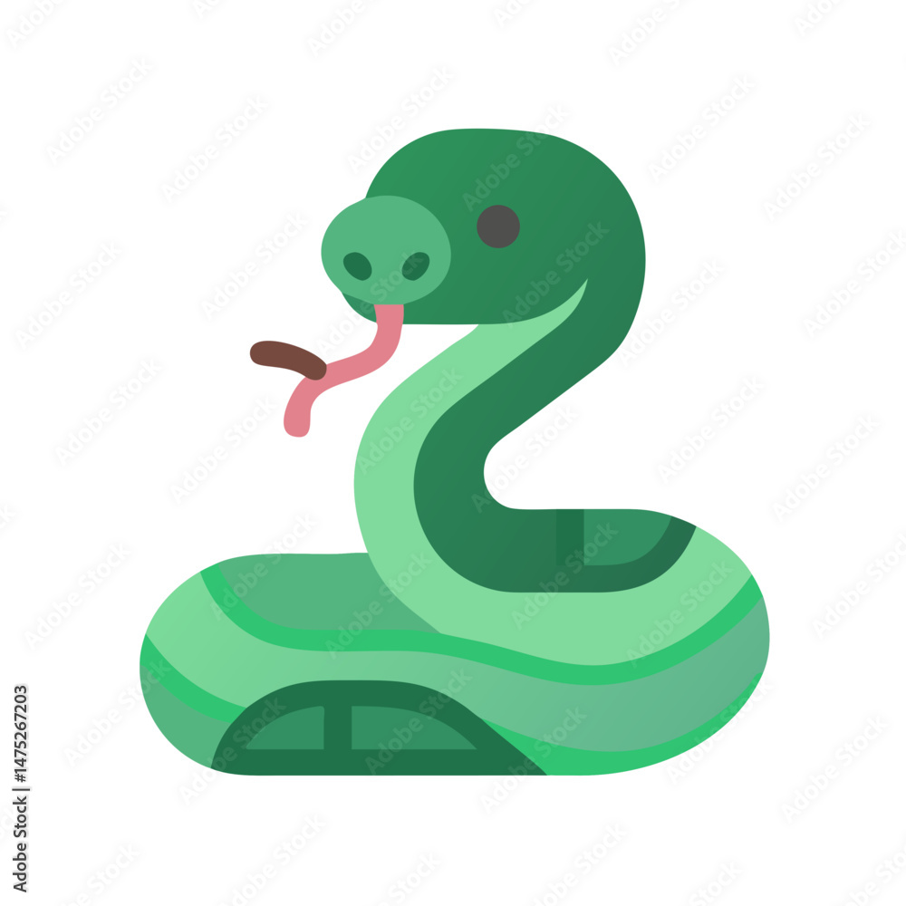 Naklejka premium Stylized green snake illustration isolated on a black background