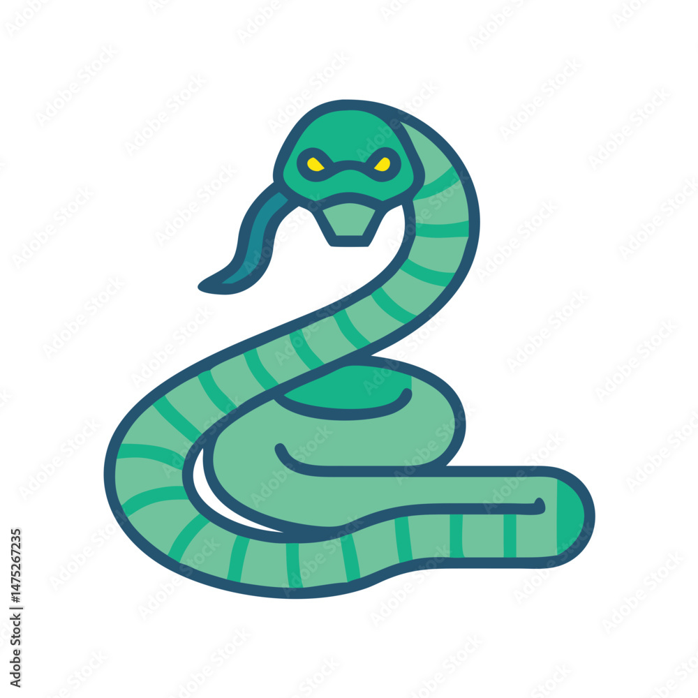 Naklejka premium Stylized illustration of a coiled snake against black backdrop