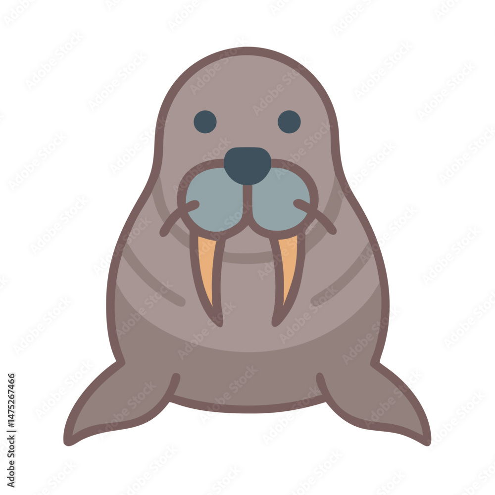 Fototapeta premium Simple walrus character icon illustration on black background